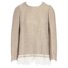 runway DRIES VAN NOTEN 2015 gold coated cream wool fringe sweater top FR36 XS
