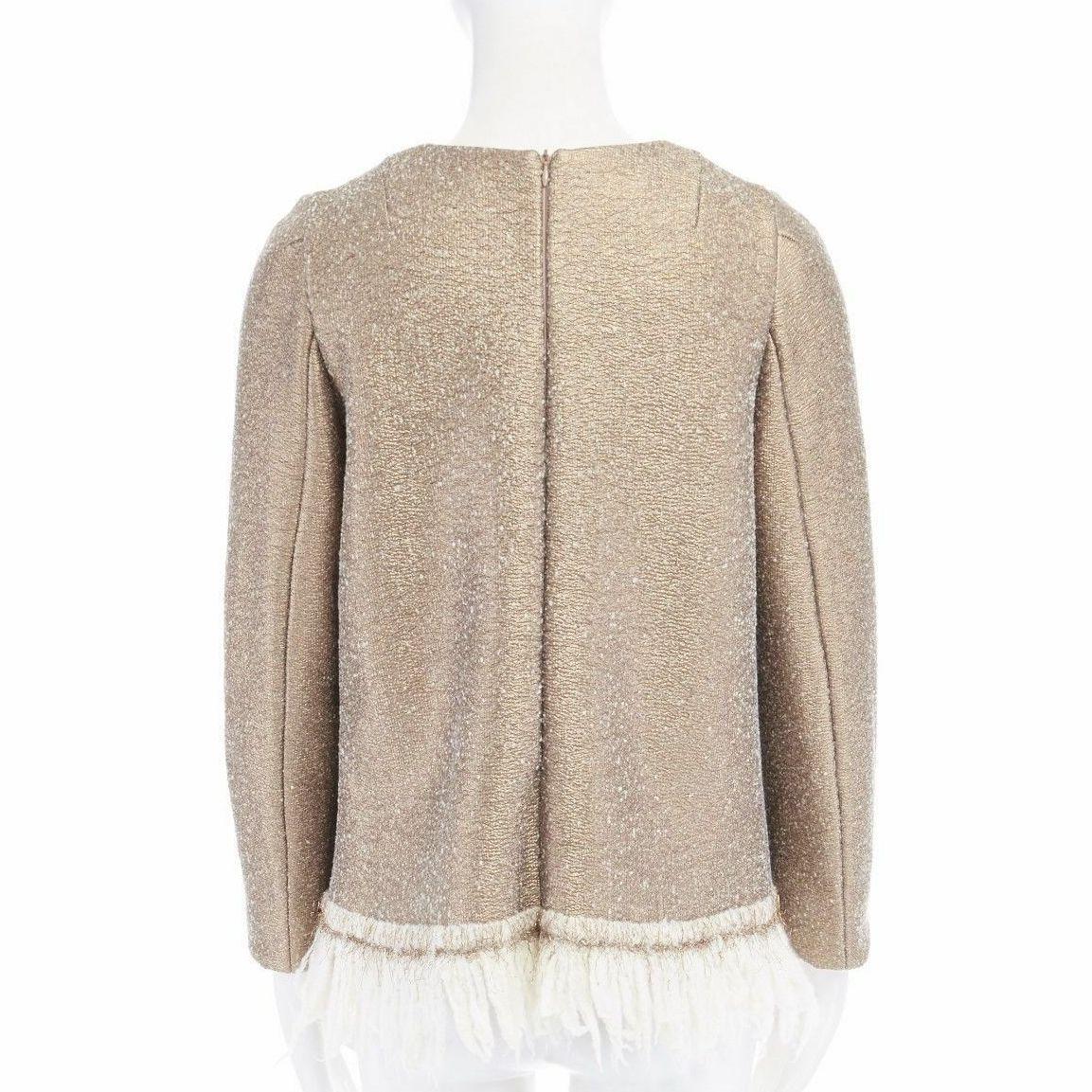 runway DRIES VAN NOTEN 2015 gold coated wool fringe hem sweater top FR36 XS In Excellent Condition In Hong Kong, NT