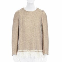 runway DRIES VAN NOTEN 2015 gold coated wool fringe hem sweater top FR36 XS