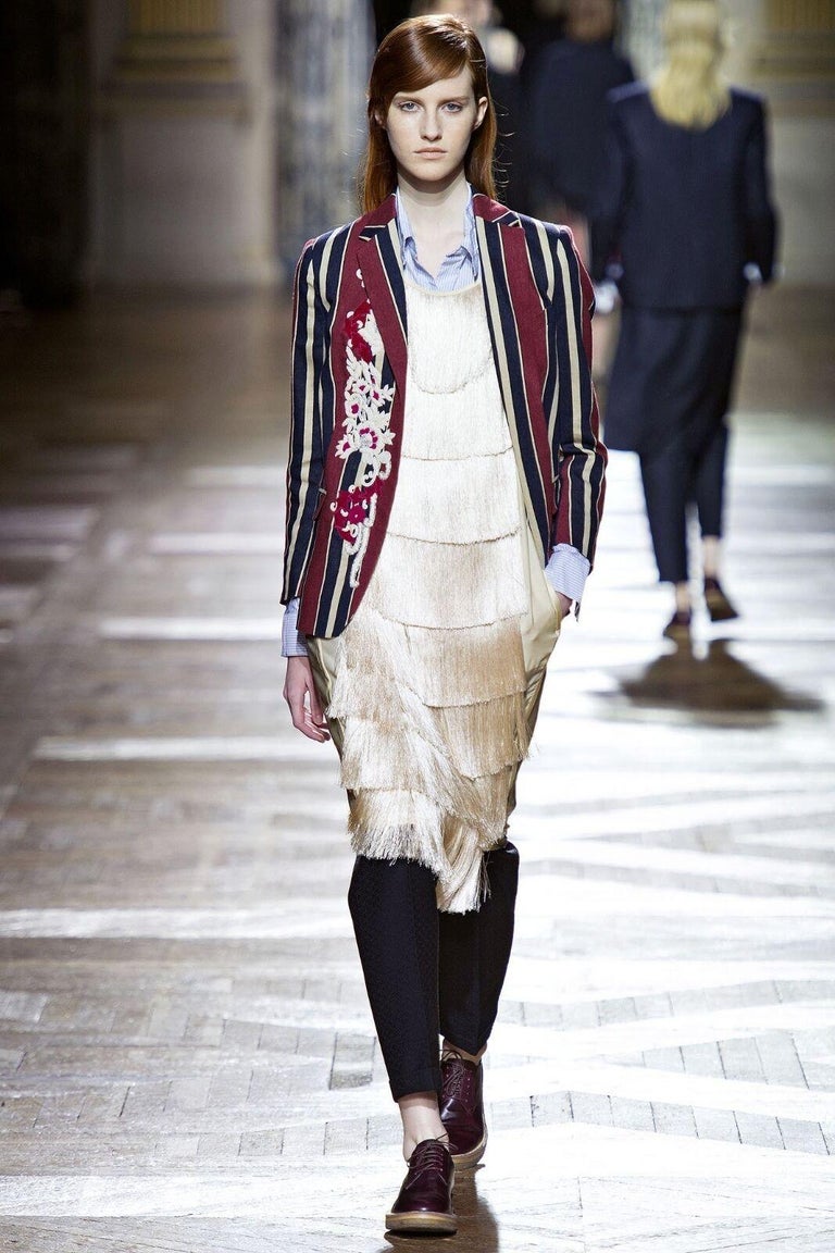 runway DRIES VAN NOTEN AW13 black fringe trim silk flapper dress FR38 ...