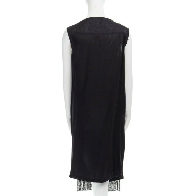 runway DRIES VAN NOTEN AW13 black fringe trim silk flapper dress FR38 ...