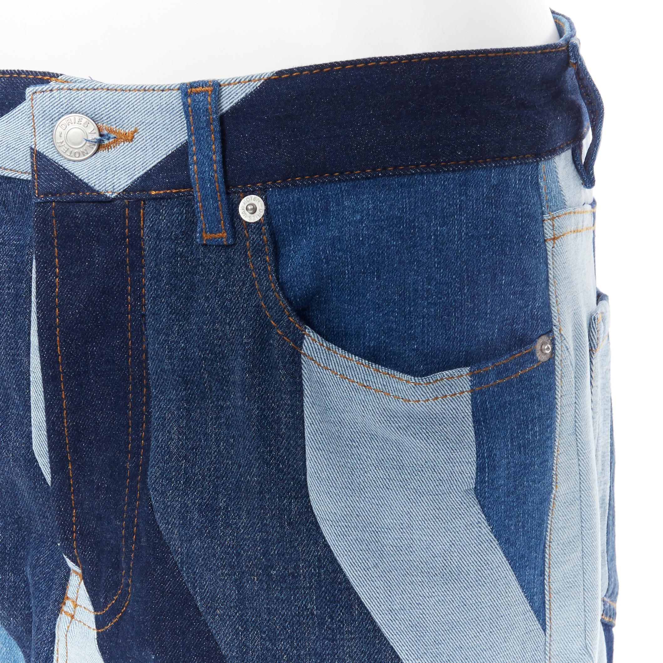 Blue runway DRIES VAN NOTEN AW17 blue patchwork straight-leg denim jeans pants 29