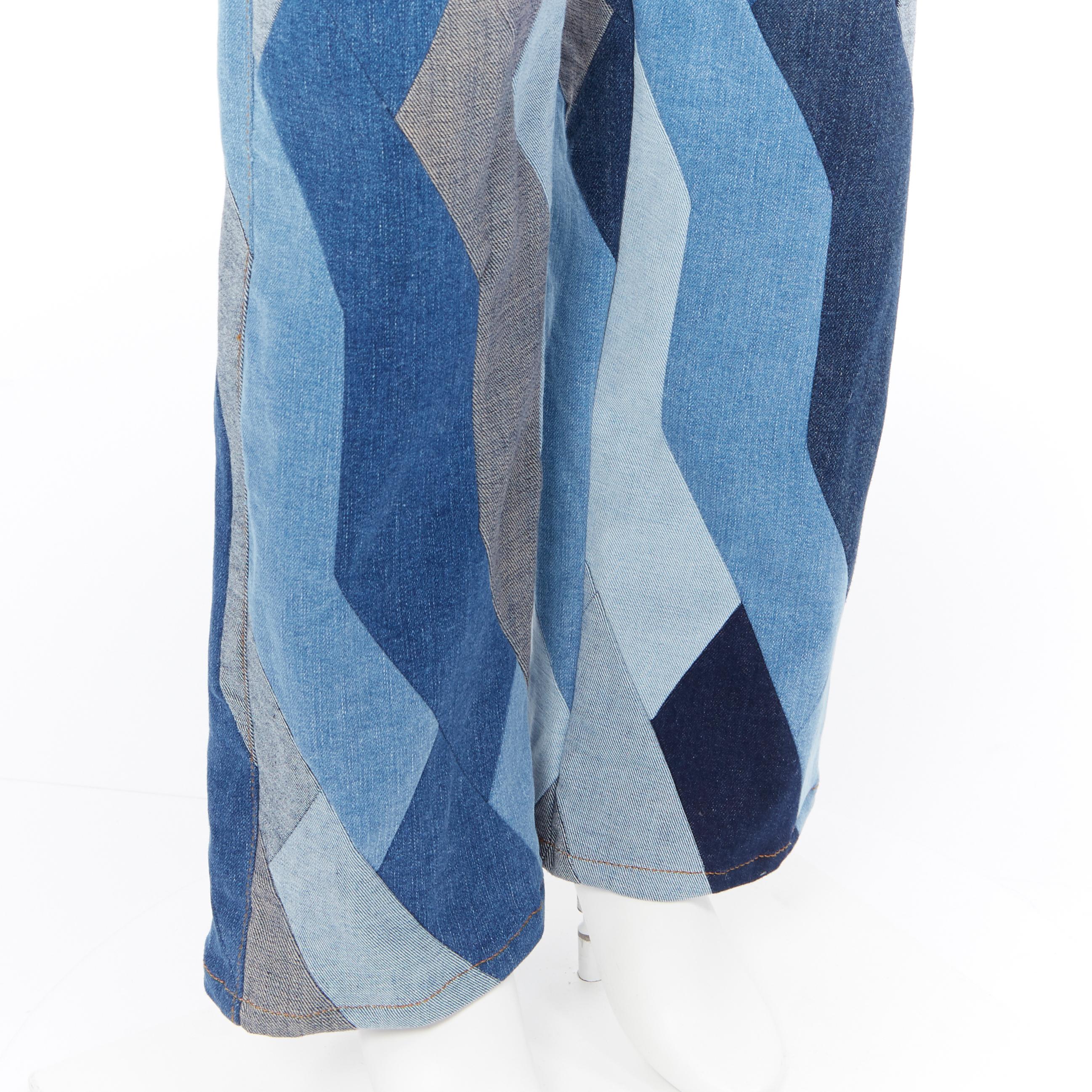 Women's runway DRIES VAN NOTEN AW17 blue patchwork straight-leg denim jeans pants 29