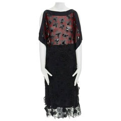 runway DRIES VAN NOTEN black red floral beaded embroidered silk dress FR36 US4 S