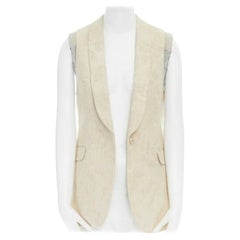 runway DRIES VAN NOTEN cream leaf brocade shawl collar exposed lining vest FR38