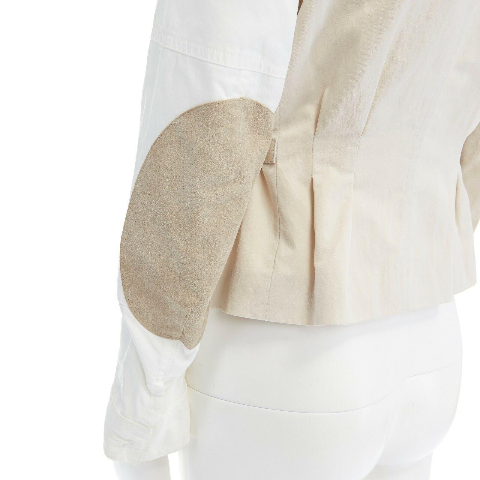 Women's runway DRIES VAN NOTEN cream white contrast sleeve belted bomber jacket FR38 M
