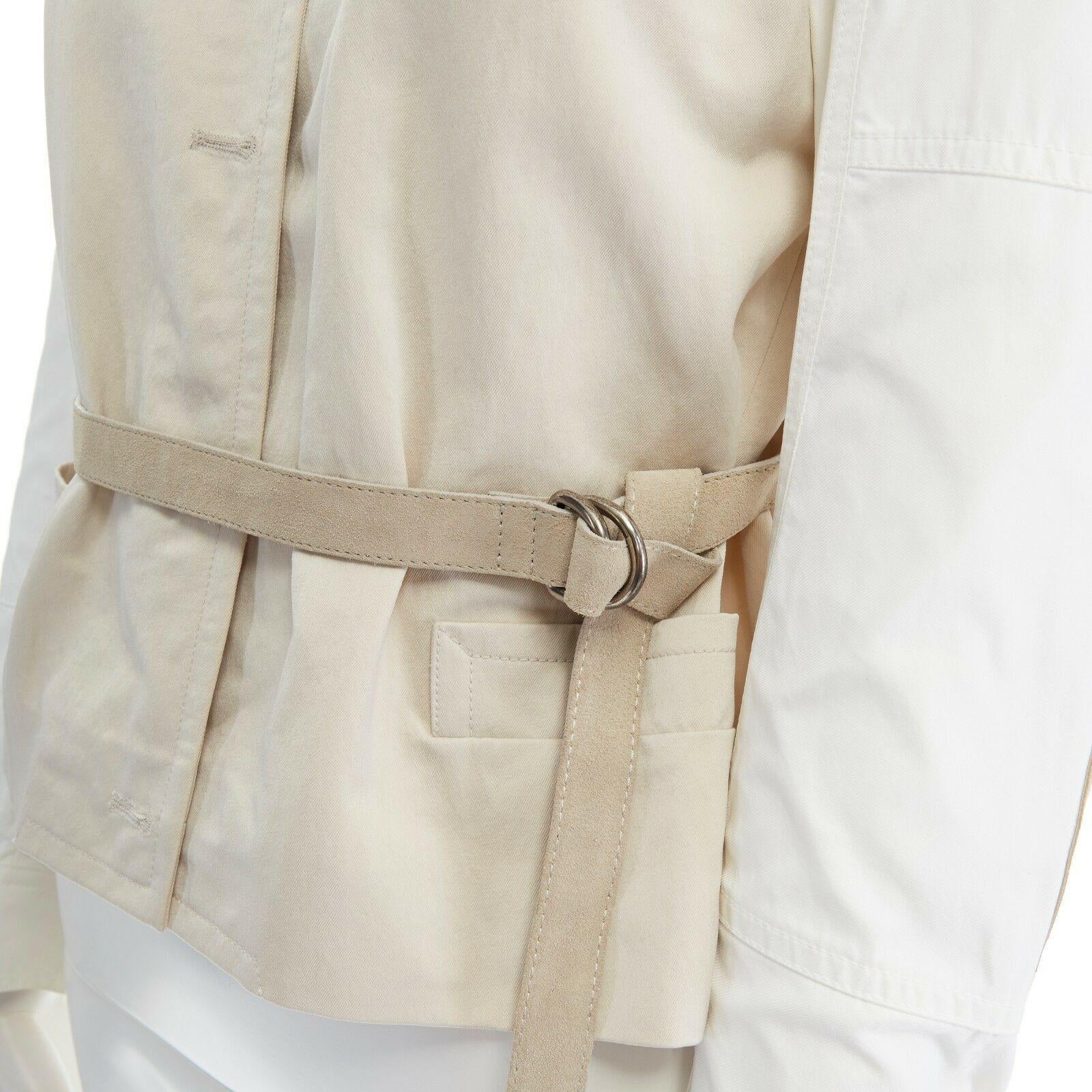 runway DRIES VAN NOTEN cream white contrast sleeve belted bomber jacket FR38 M 1