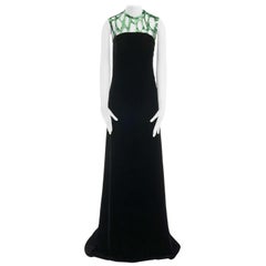 runway DRIES VAN NOTEN Drylle green sequins grid yoke black velvet gown dress S