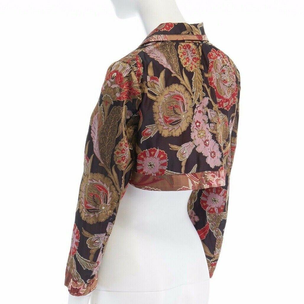 Brown runway DRIES VAN NOTEN oriental floral jacquard raw cropped bolero jacket FR36 S