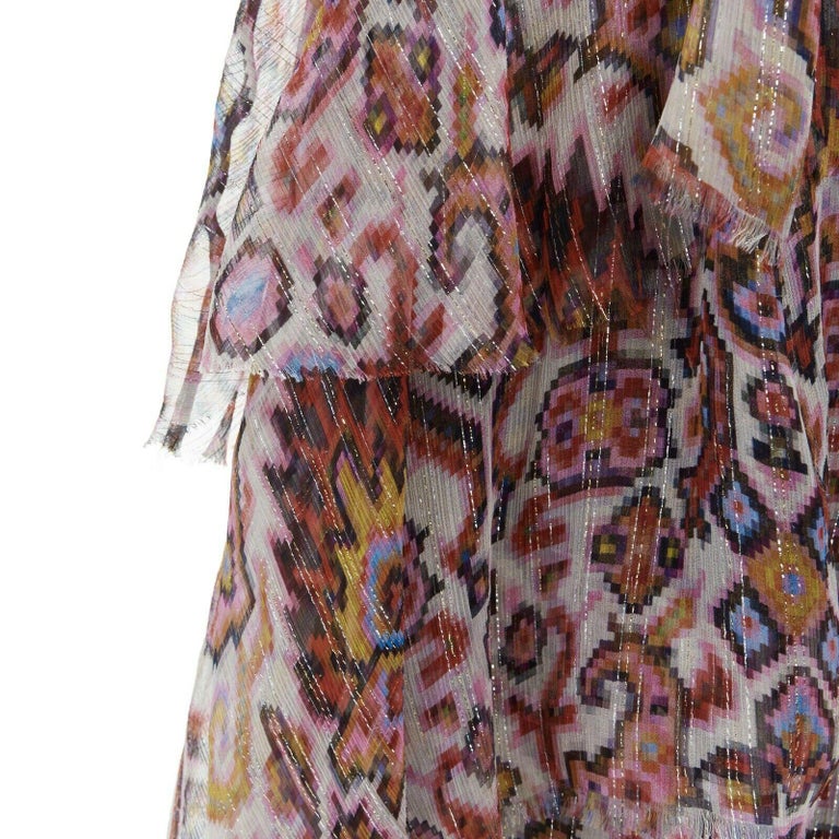 runway DRIES VAN NOTEN pixelated print metallic chiffon tiered skirt ...