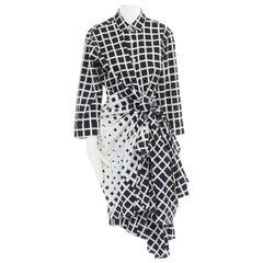 runway DRIES VAN NOTEN SS09 black white checkered bustle knot shirt dress FR36 S