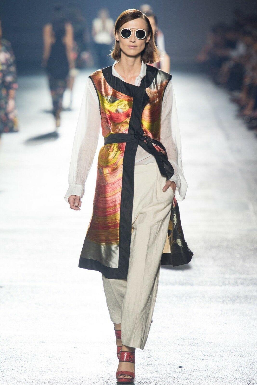 Black runway DRIES VAN NOTEN SS14 black floral jacquard silk cotton back belted vest S
