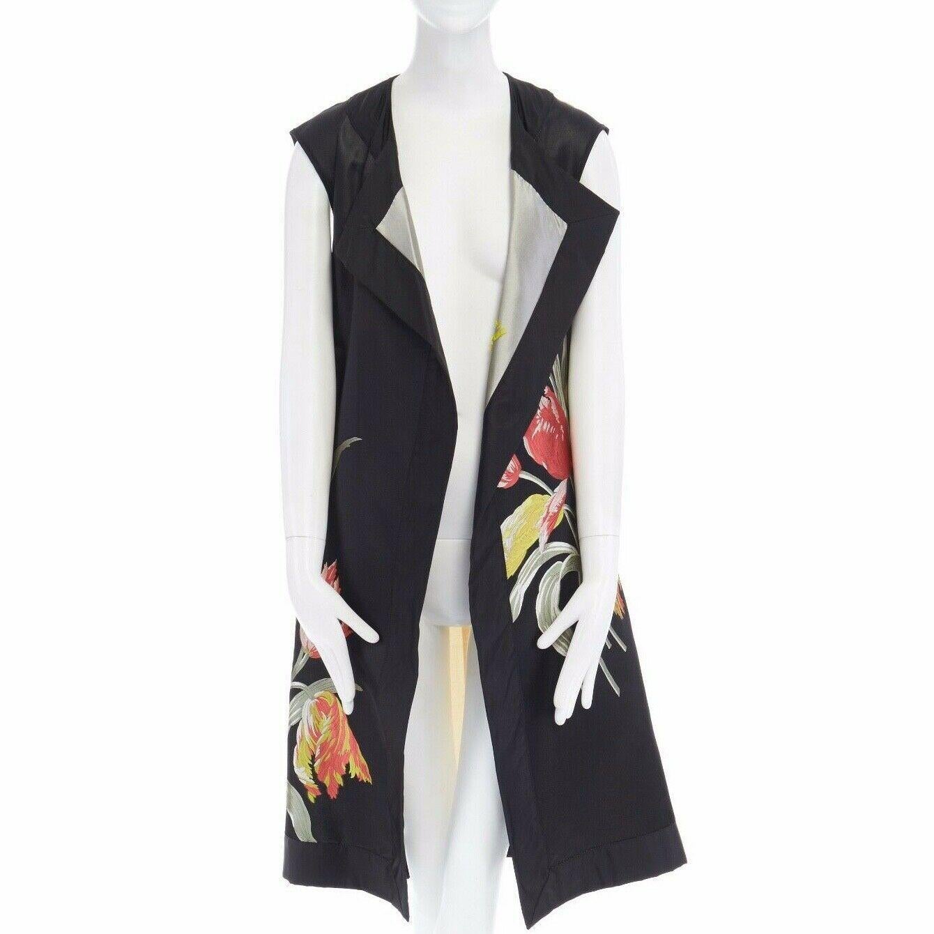 Women's runway DRIES VAN NOTEN SS14 black floral jacquard silk cotton back belted vest S
