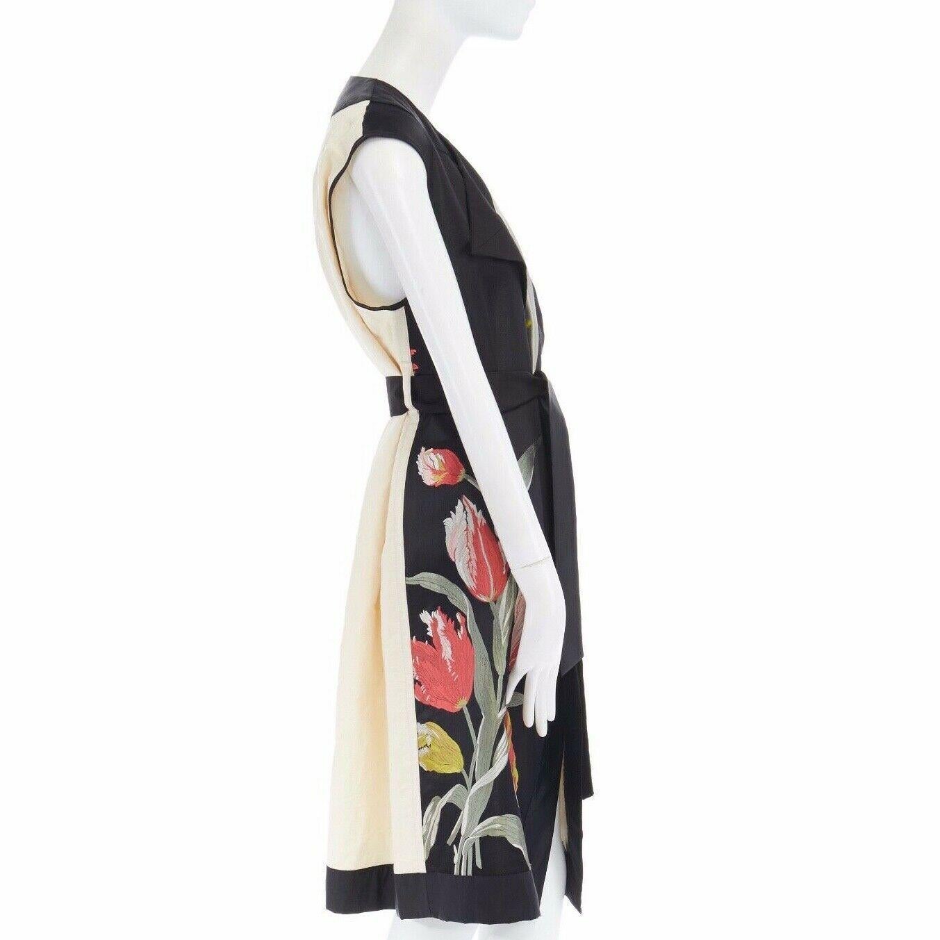 runway DRIES VAN NOTEN SS14 black floral jacquard silk cotton back belted vest S 2