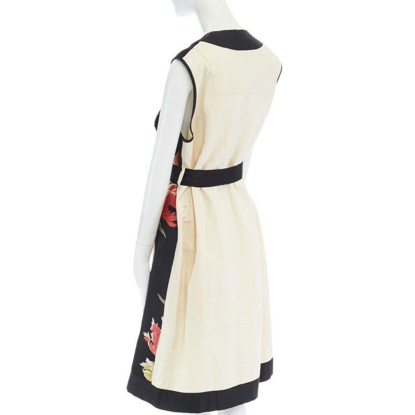 runway DRIES VAN NOTEN SS14 black floral jacquard silk cotton back belted vest S 4