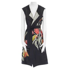 runway DRIES VAN NOTEN SS14 black floral jacquard silk cotton back belted vest S