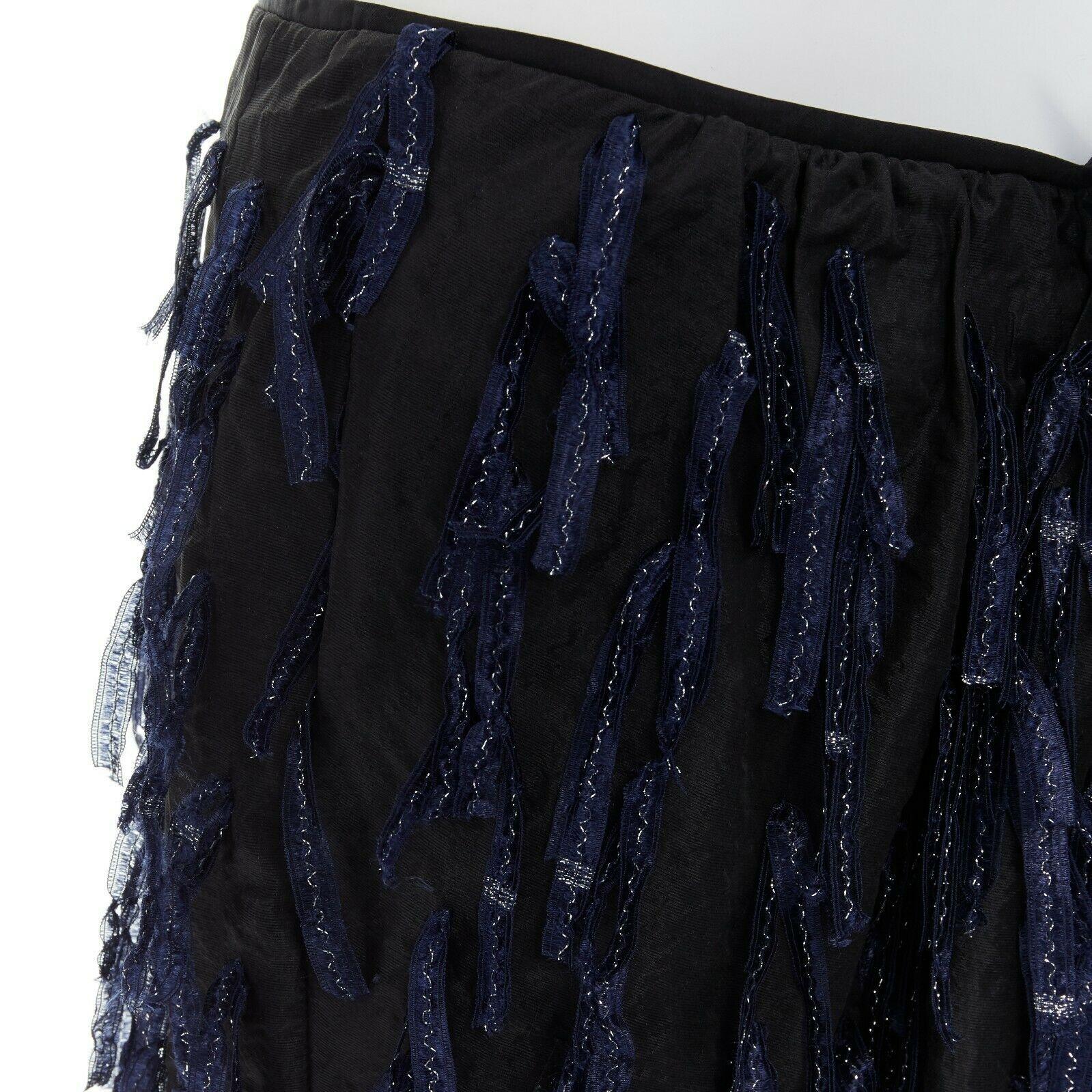 runway DRIES VAN NOTEN SS15 metallic blue fringe tassel organza skirt FR38 32