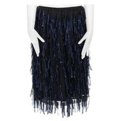 runway DRIES VAN NOTEN SS15 metallic blue fringe tassel organza skirt FR38 32"