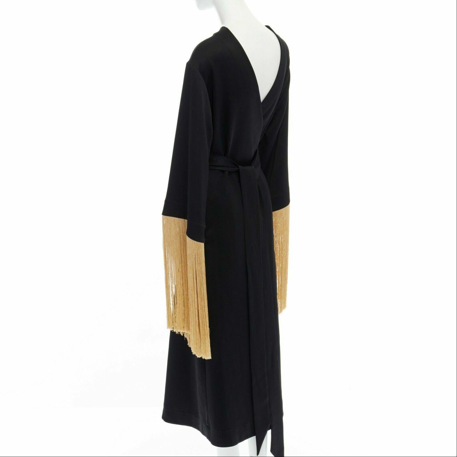 runway ELLERY Ritz black jersey gold fringe kimono sleeve belt midi dress AU8 S 1