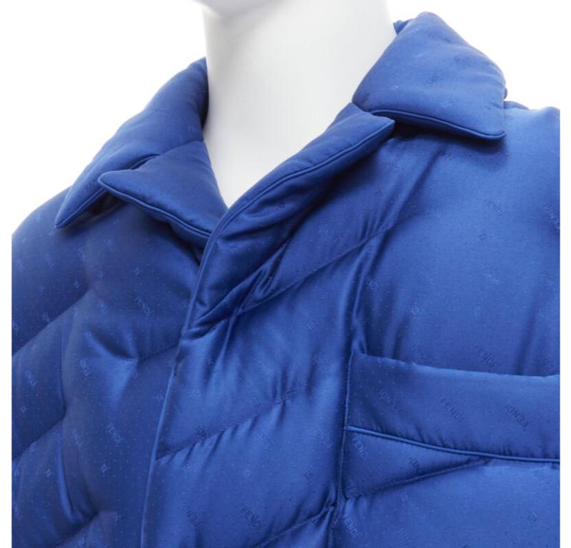 Veste de défilé FENDI 2021 Runway 100 % soie bleue avec logo en daim IT48 M en vente 2