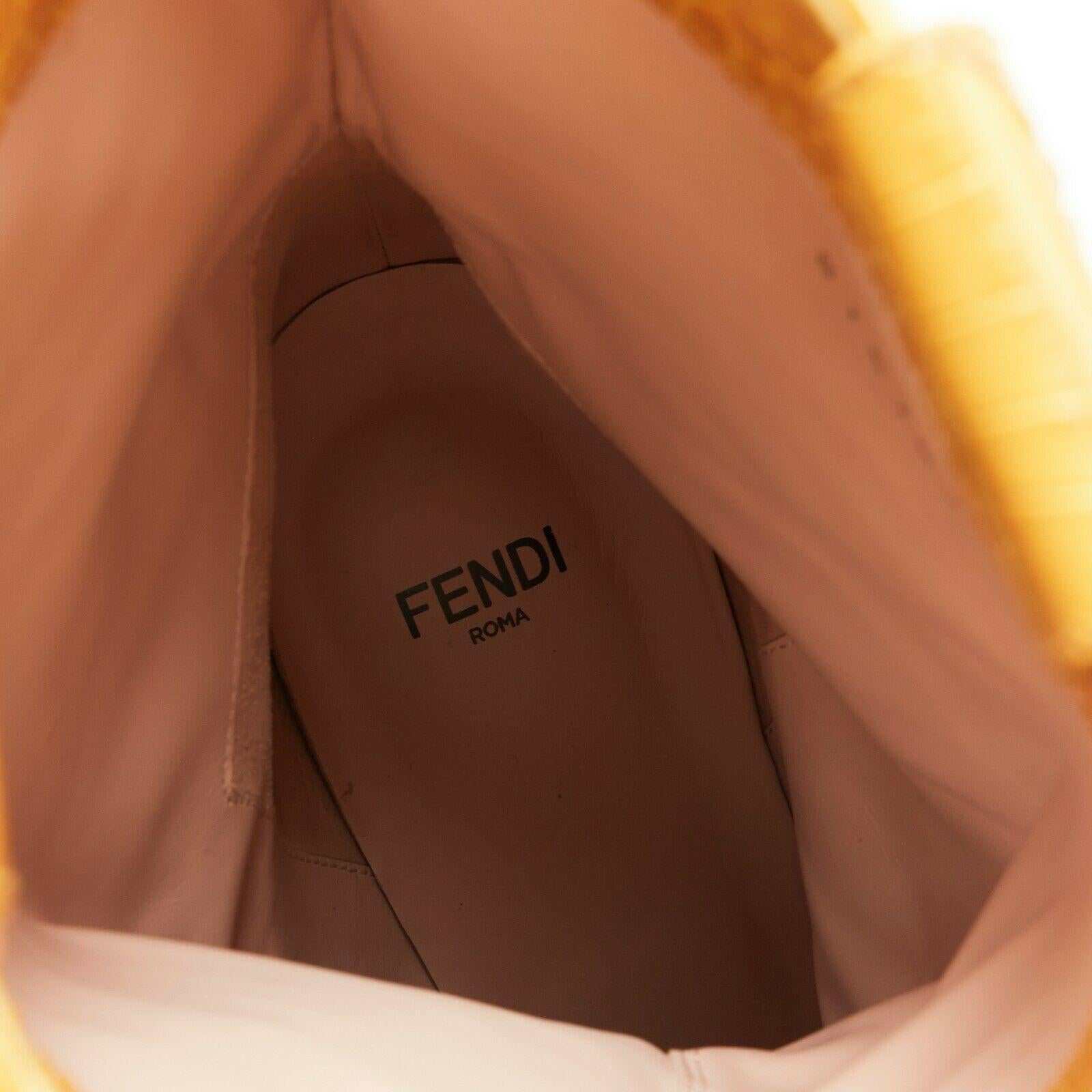 runway FENDI AW18 yellow mock croc leather pointy wood heel western boot EU40 2