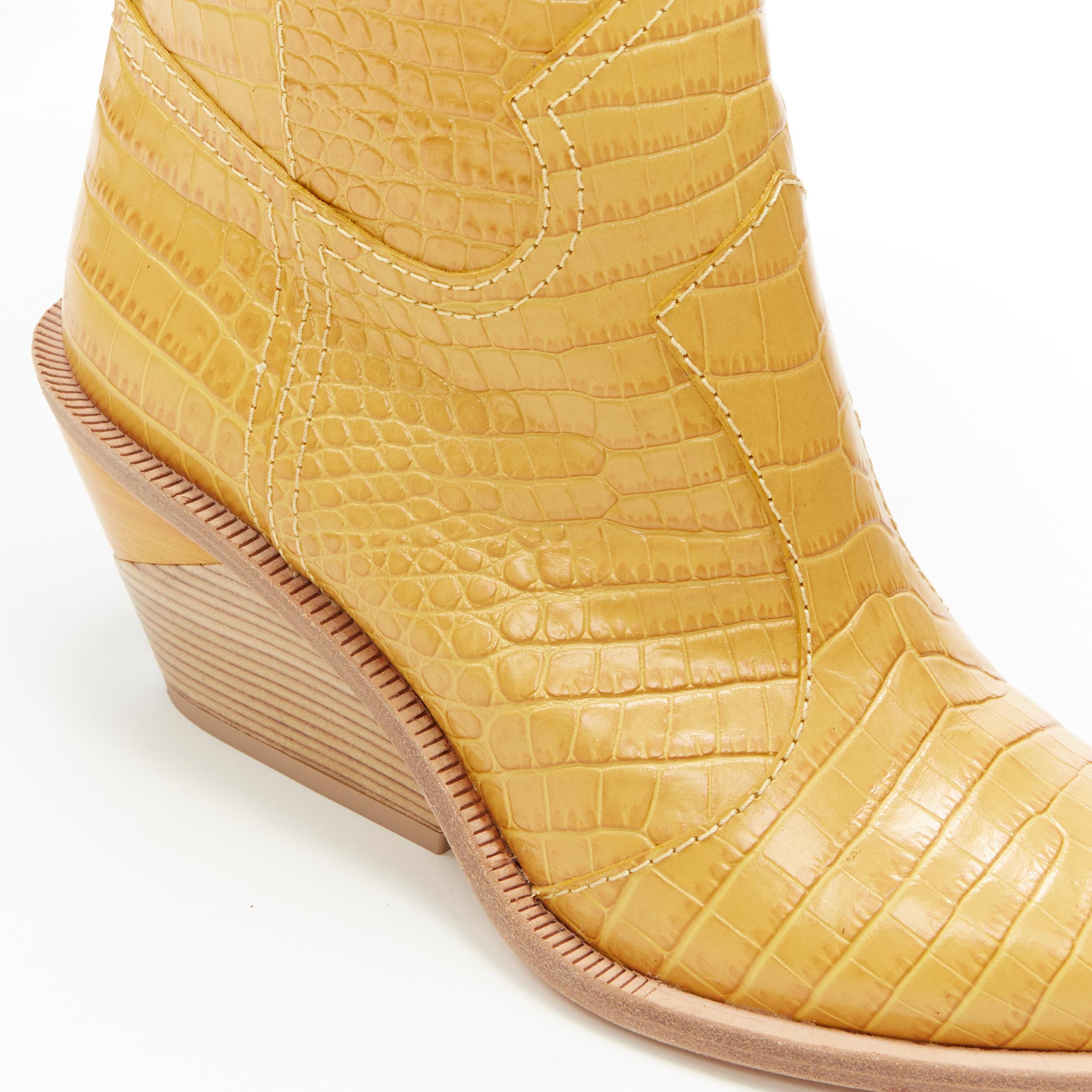 Women's runway FENDI Cutwalk yellow stamped croc calf leather western cowboy boots EU37