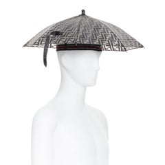 runway FENDI grey FF logo mongram print rubber forever umbrella hat rare