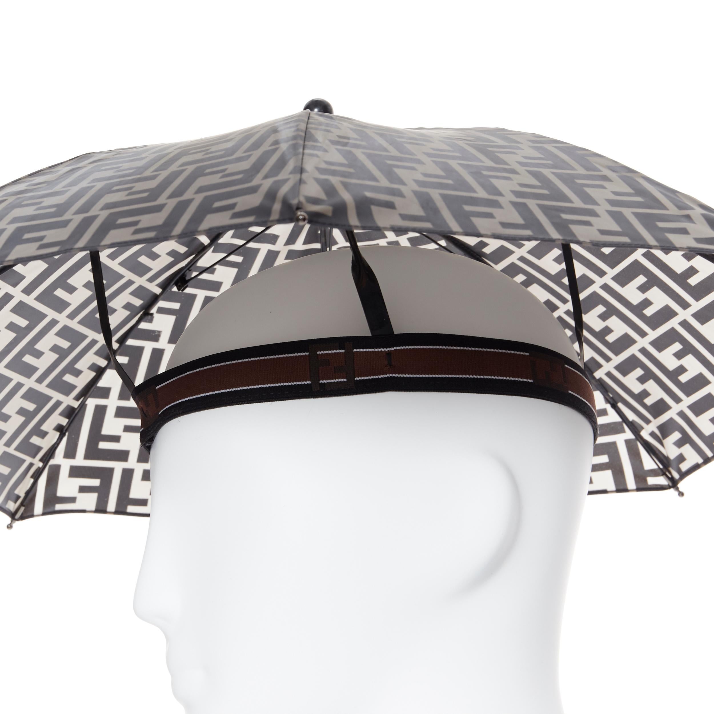 Gray runway FENDI grey FF logo mongram print rubber forever umbrella hat rare