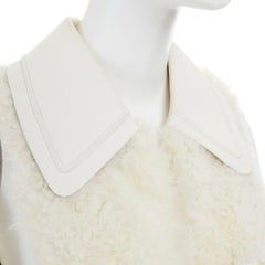 runway FENDI shearling fur white leather collar patch pocket vest jacket IT40 S