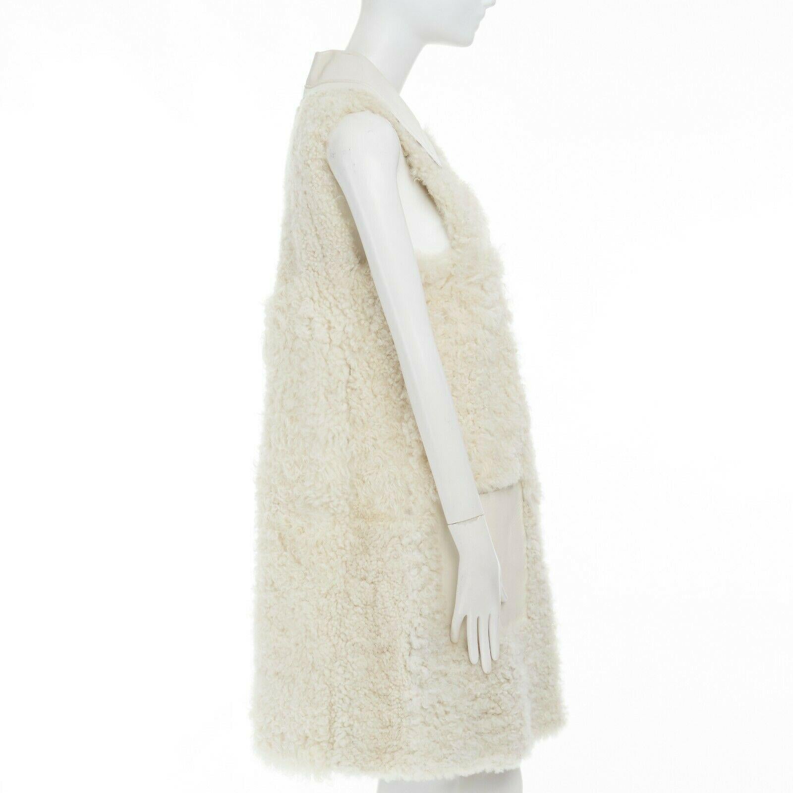 runway FENDI shearling fur white leather collar patch pocket vest jacket IT40 S 2