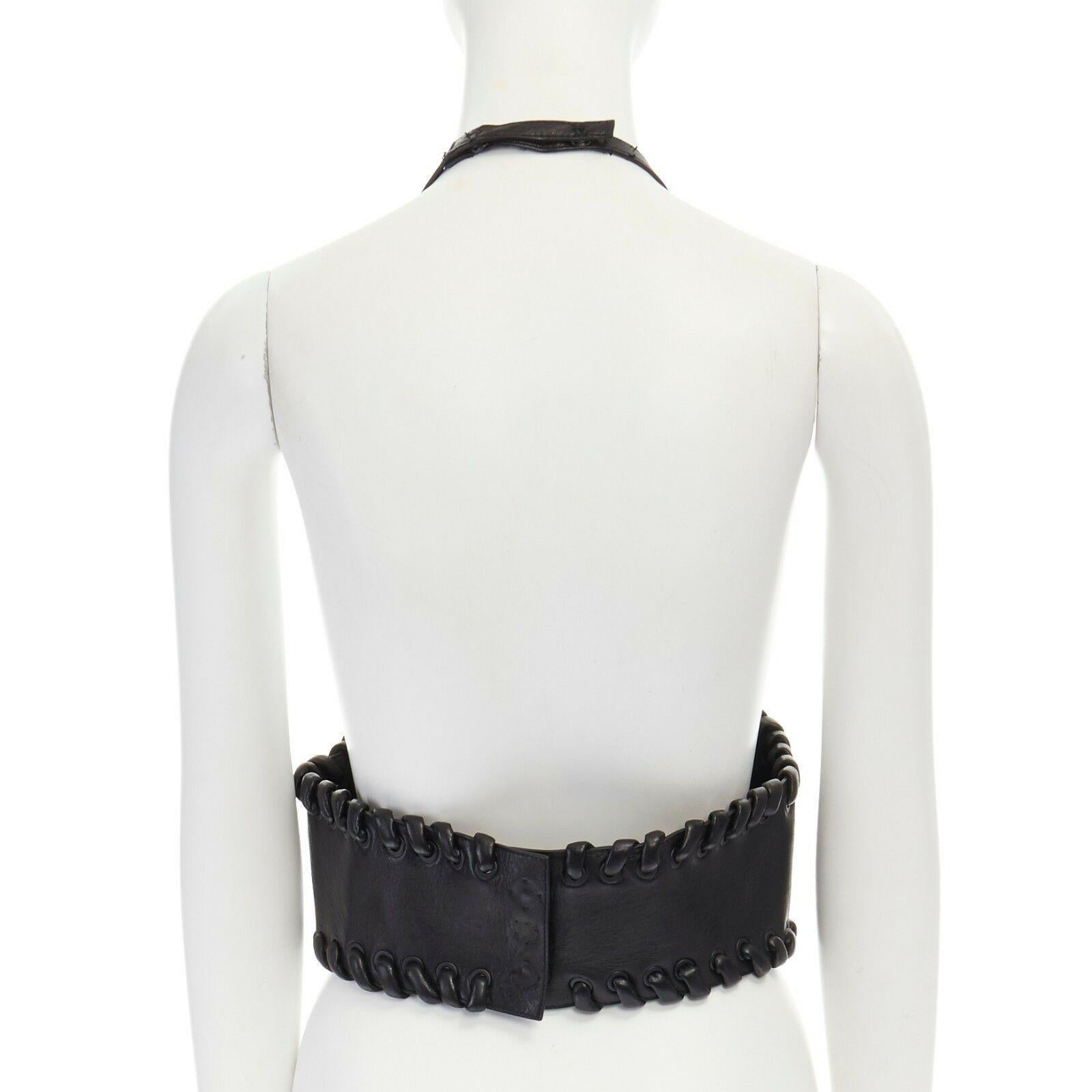 Black runway FENDI SS16 black leather braided edge bondage harness vest top IT40 S