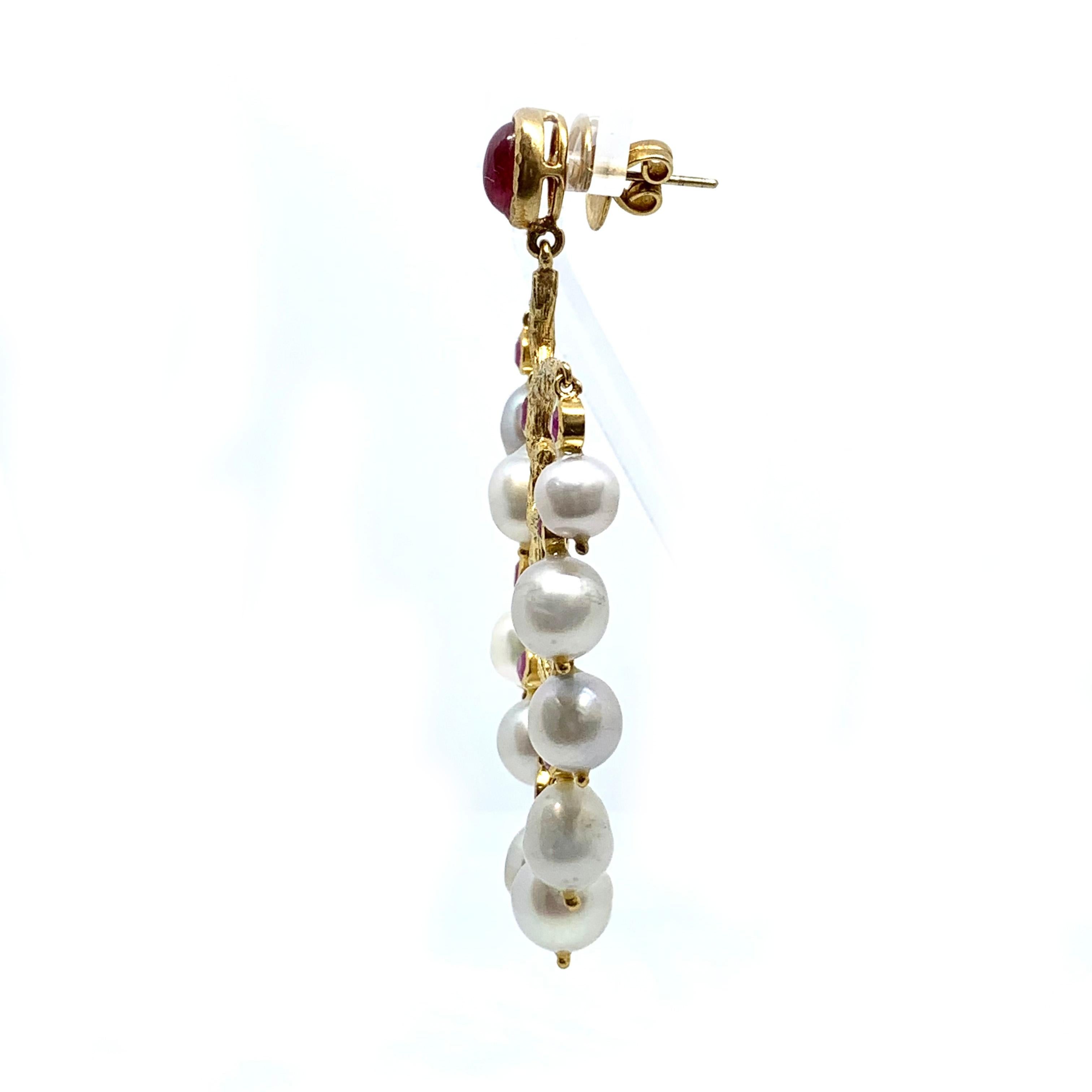 Women's Runway Genuine Ruby and Australian South Sea Pearl Branch Chandelier Earrings