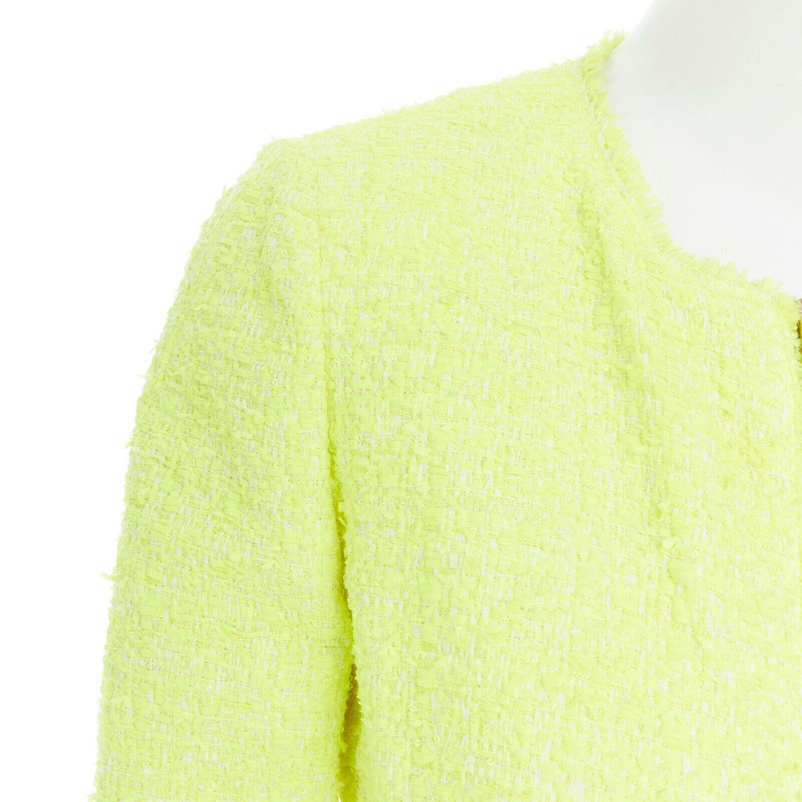 runway GIAMBATTISTA VALLI 2014 neon yellow zip front collarless tweed jacket XS 4