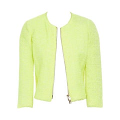 runway GIAMBATTISTA VALLI 2014 neon yellow zip front collarless tweed jacket XS