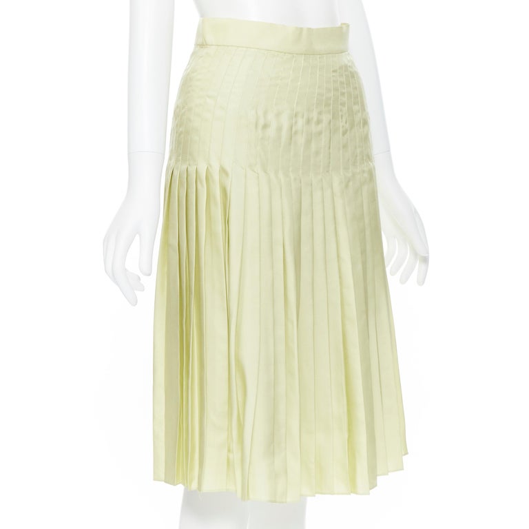 Beige runway GIVENCHY TISCI 100% silk pastel green pleated knee length skirt IT38 25
