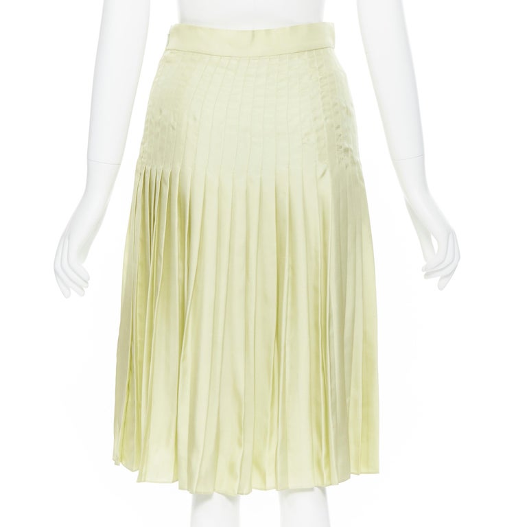 Women's runway GIVENCHY TISCI 100% silk pastel green pleated knee length skirt IT38 25