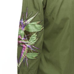 Camicia GIVENCHY Tisci 2012 in cotone verde Birds of Paradise con maniche a toppa S