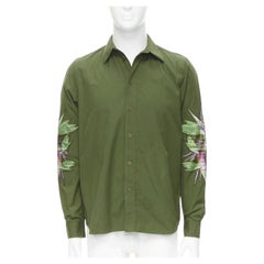 Camicia GIVENCHY Tisci 2012 in cotone verde Birds of Paradise con maniche a toppa S