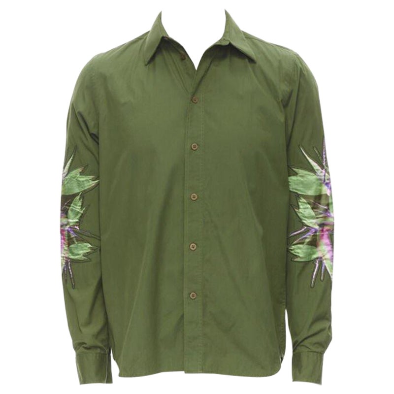 Runway GIVENCHY Tisci 2012 green cotton Birds of Paradise patch sleeve shirt S