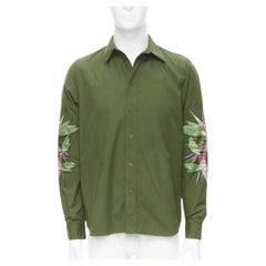 GIVENCHY Tisci 2012 - Chemise à manches patch Birds of Paradise en coton vert, taille S