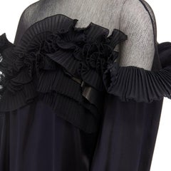 runway GIVENCHY TISCI AW08 black pleated ruffle lace sheer yoke silk top FR36
