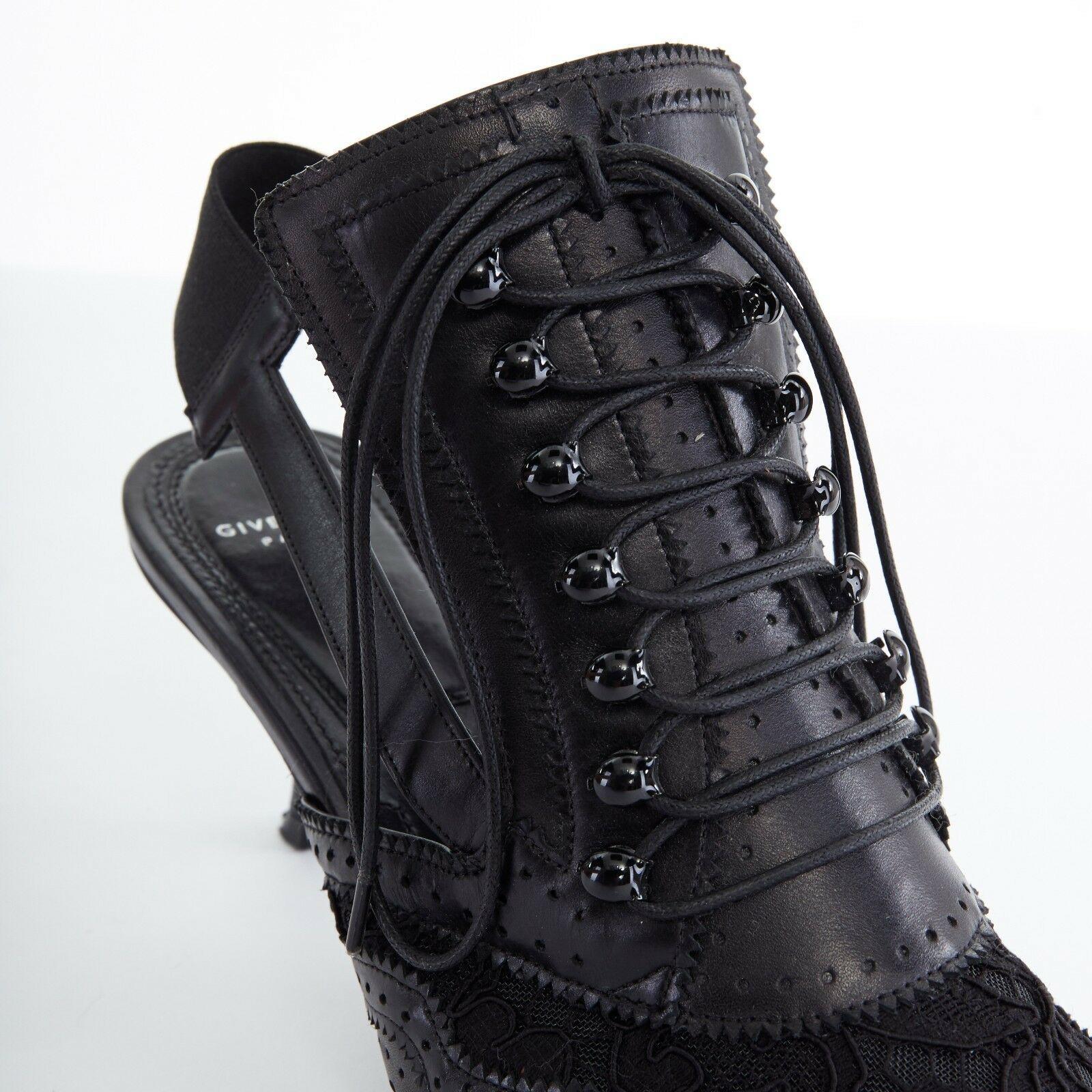 Women's runway GIVENCHY TISCI black lace brogue pointy sling back kitten heel shoes EU38