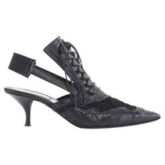 runway GIVENCHY TISCI black lace brogue pointy sling back kitten heel shoes EU38