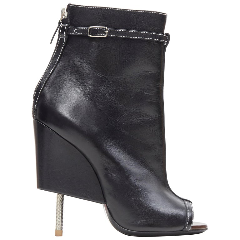runway GIVENCHY TISCI black leather overstitched peep toe nail heel ...
