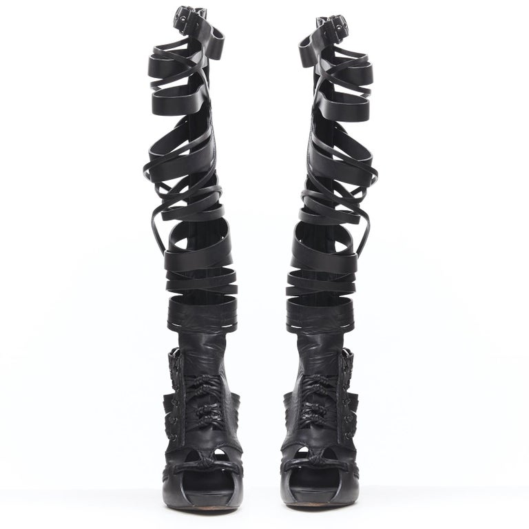  runway  GIVENCHY TISCI black  leather strappy peep warrior 