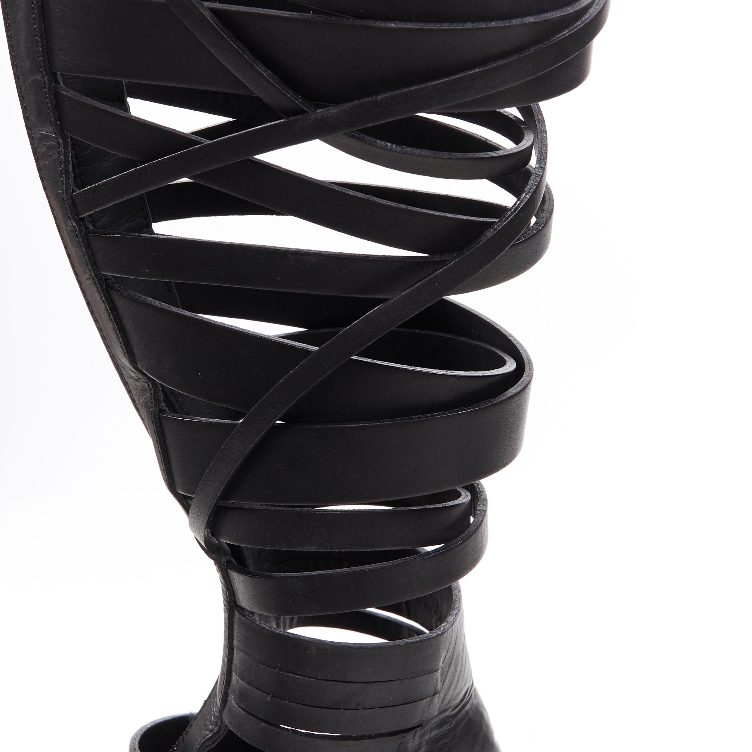 Women's runway GIVENCHY TISCI black leather strappy peep warrior gladiator sandals EU37