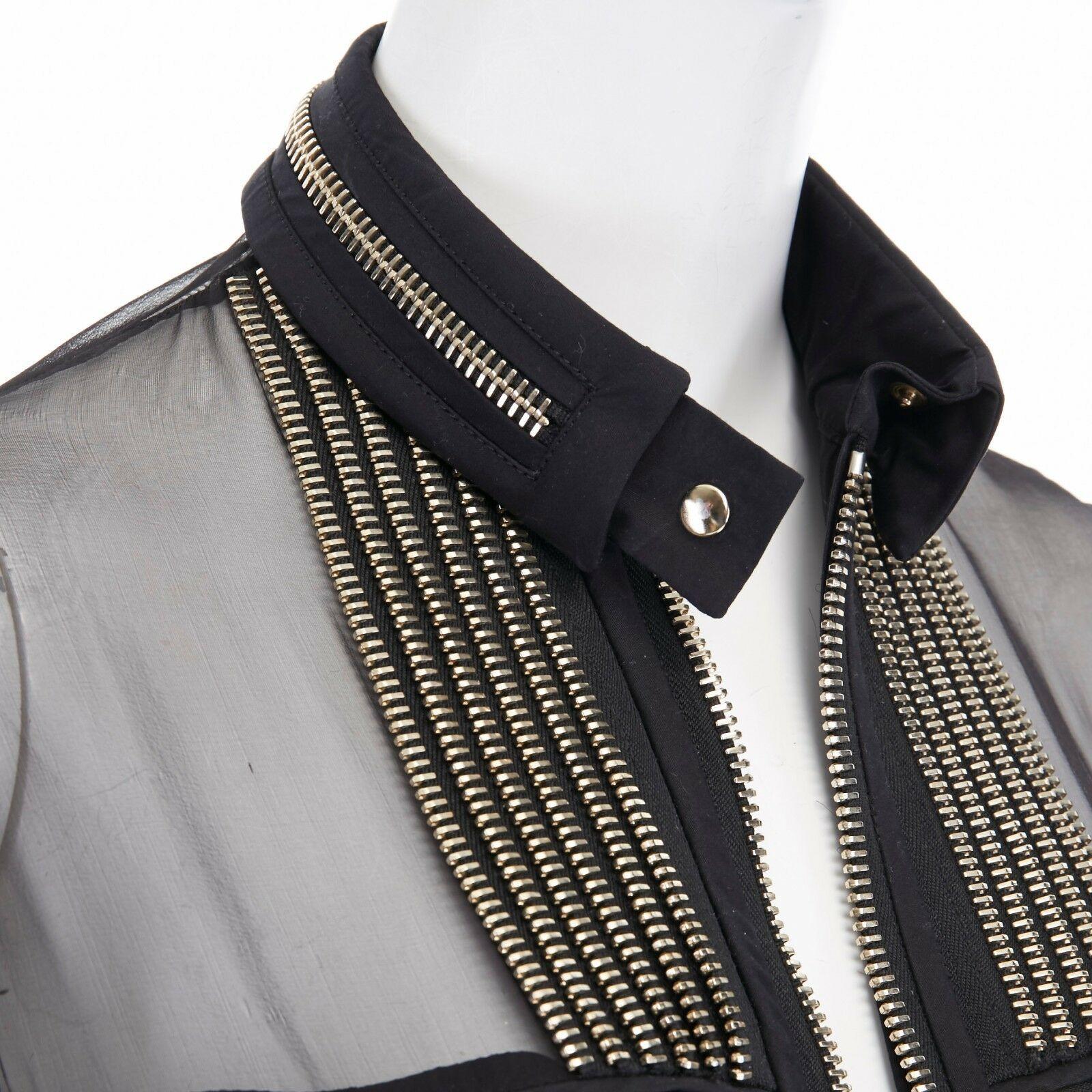 runway GIVENCHY TISCI SS11 punk gold zipper trim sheer silk blouse top IT38 XS 2