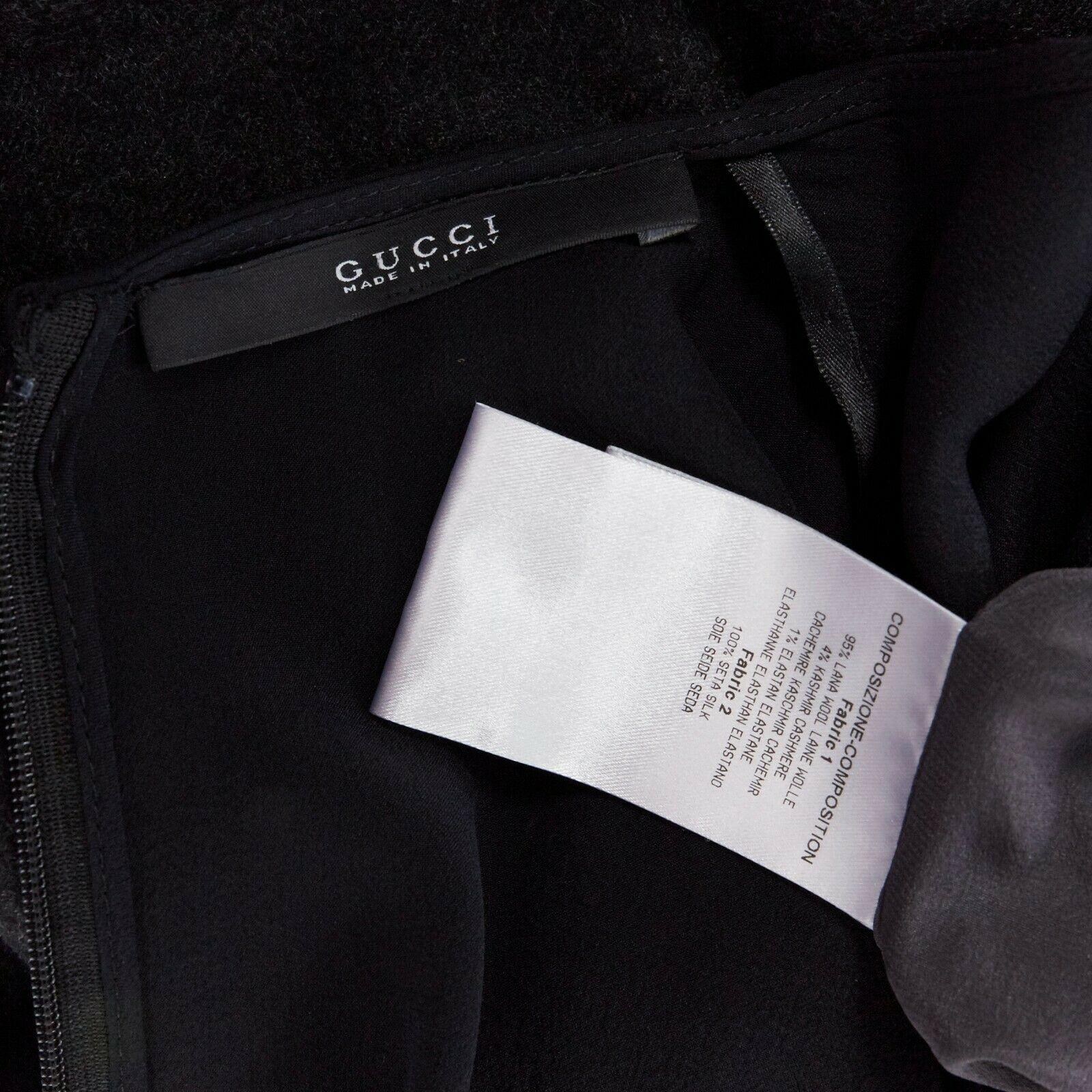 runway GUCCI black silk grey cashmere blend decorative pocket mini dress S 6