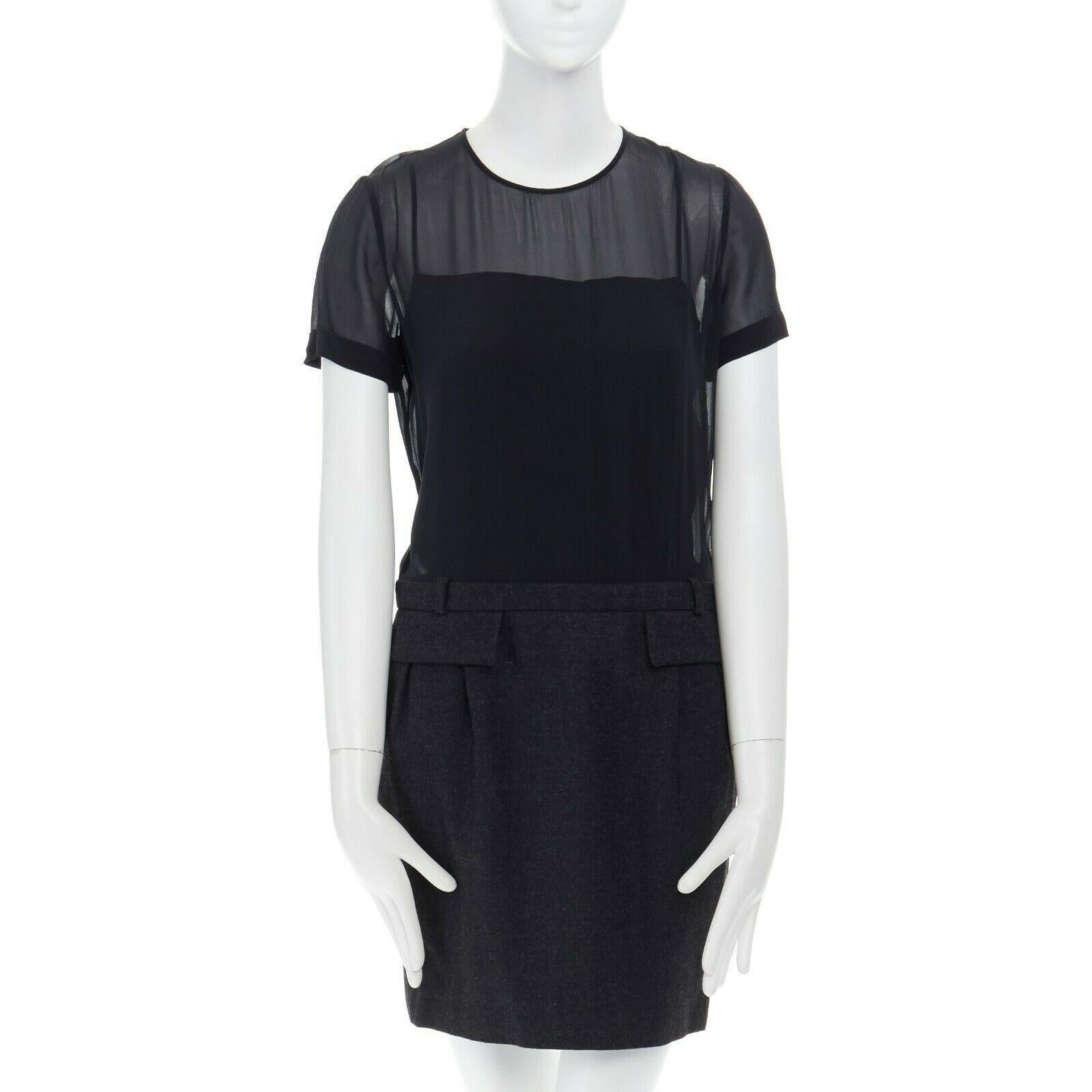 Black runway GUCCI black silk grey cashmere blend decorative pocket mini dress S