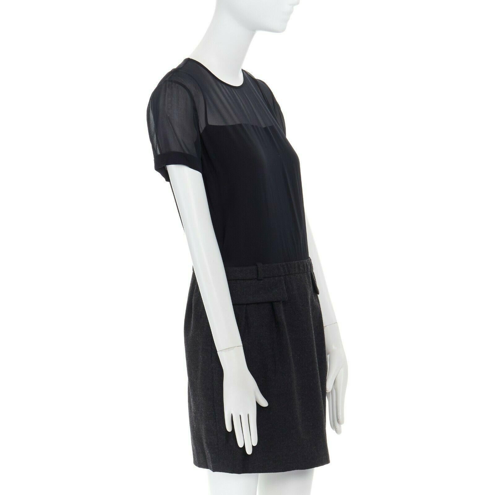 runway GUCCI black silk grey cashmere blend decorative pocket mini dress S In Excellent Condition In Hong Kong, NT